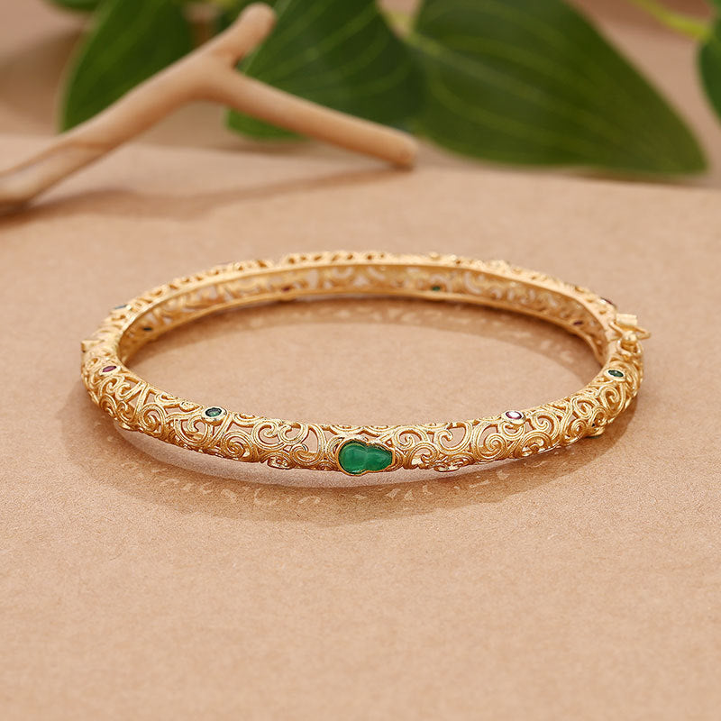 18k Gold-plated Open Womens Handmade Jade Bracelet