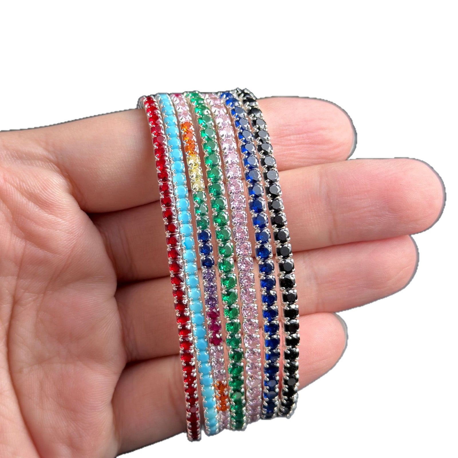 S925 Sterling Silver Bracelet, Colorful Zircon Elastic Bracelet For Women