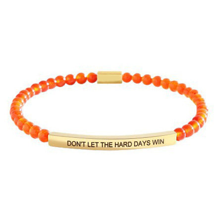 Stainless Steel Mens And Womens Elbow-Style Chain Bracelet With Engraved Gold Beads