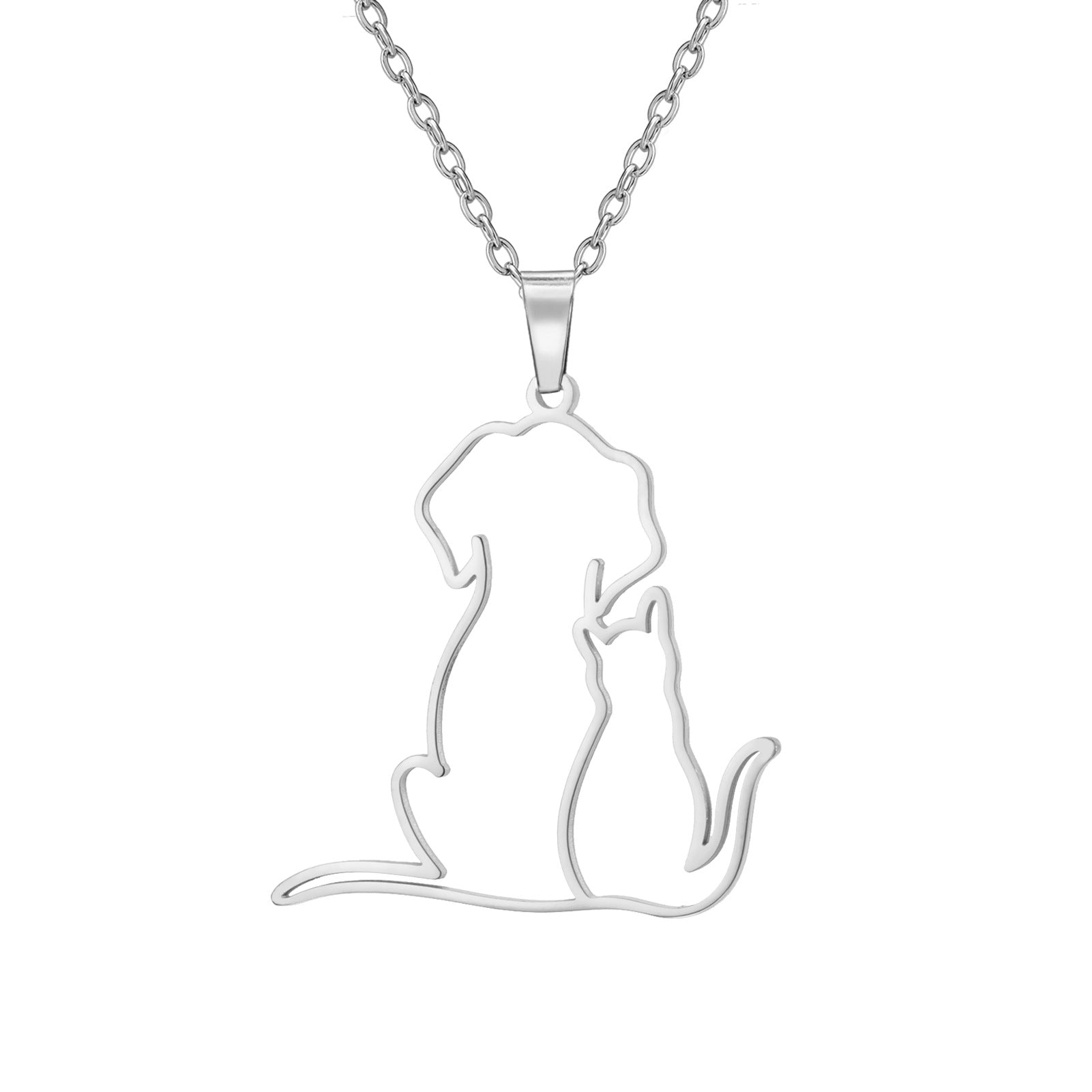 Womens Cute Jewelry Cat And Dog Pendant Stainless Steel Necklace