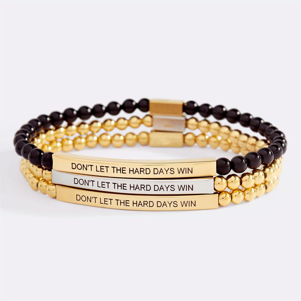 Stainless Steel Mens And Womens Elbow-Style Chain Bracelet With Engraved Gold Beads