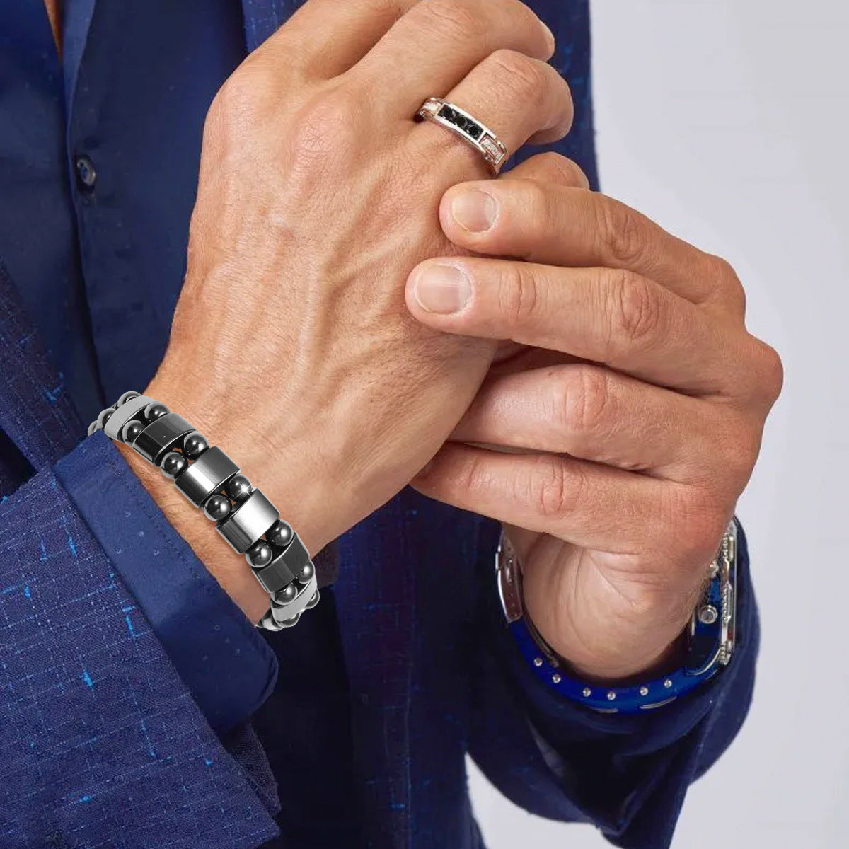 Black Tourmaline Magnetic Therapy Bracelet For Men And Women Round Bead Couples Accessory Bangle