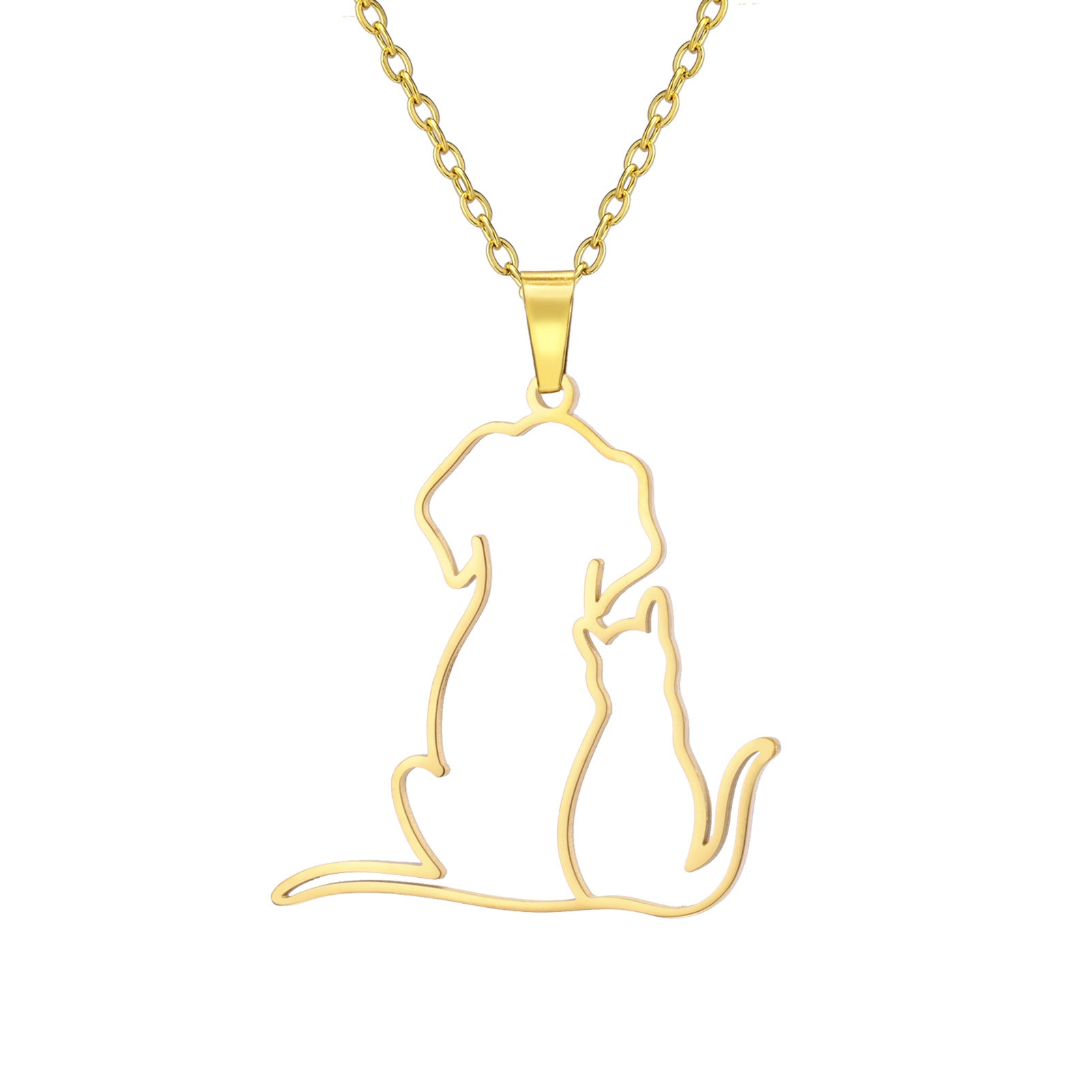 Womens Cute Jewelry Cat And Dog Pendant Stainless Steel Necklace