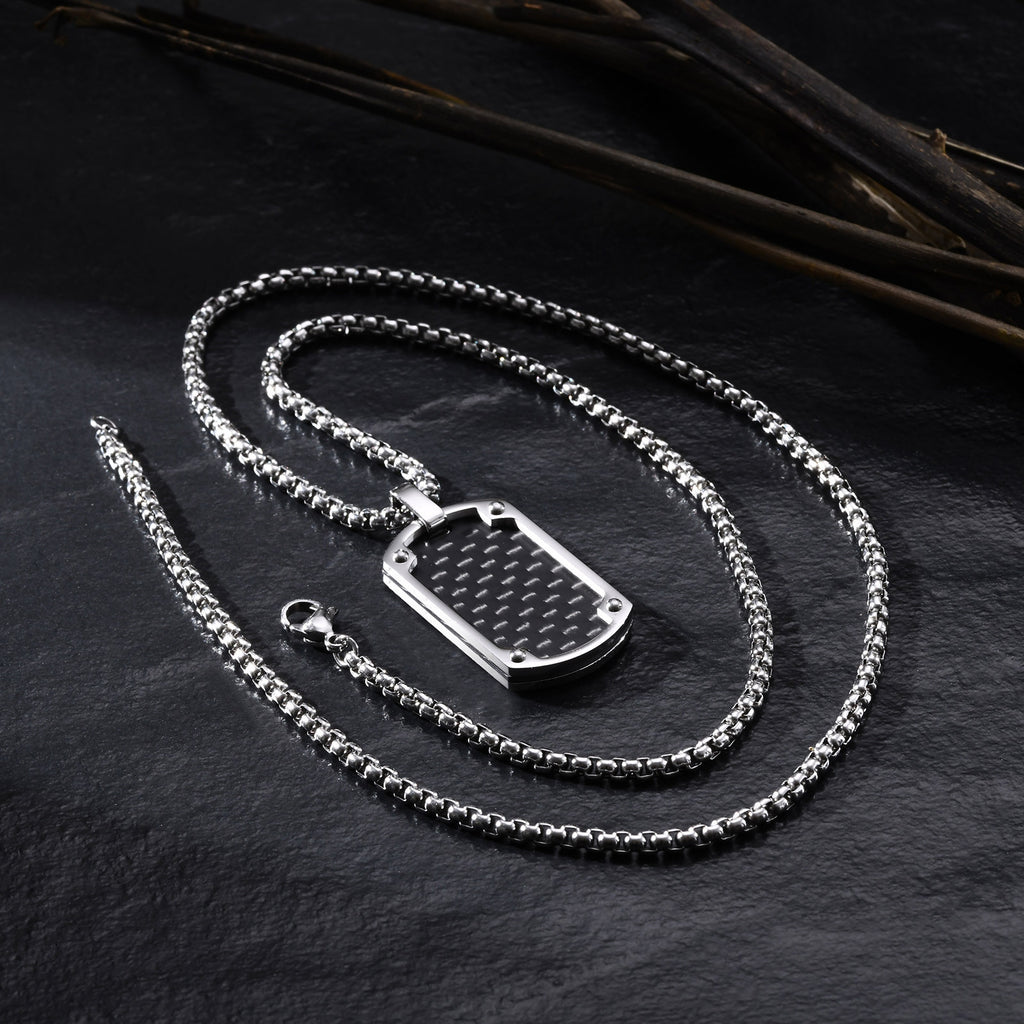 Mens Titanium Steel Carbon Fiber Military Dog Tag Blank Pendant Necklace