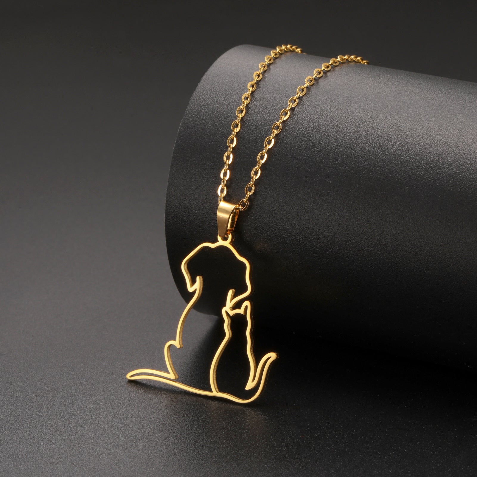 Womens Cute Jewelry Cat And Dog Pendant Stainless Steel Necklace