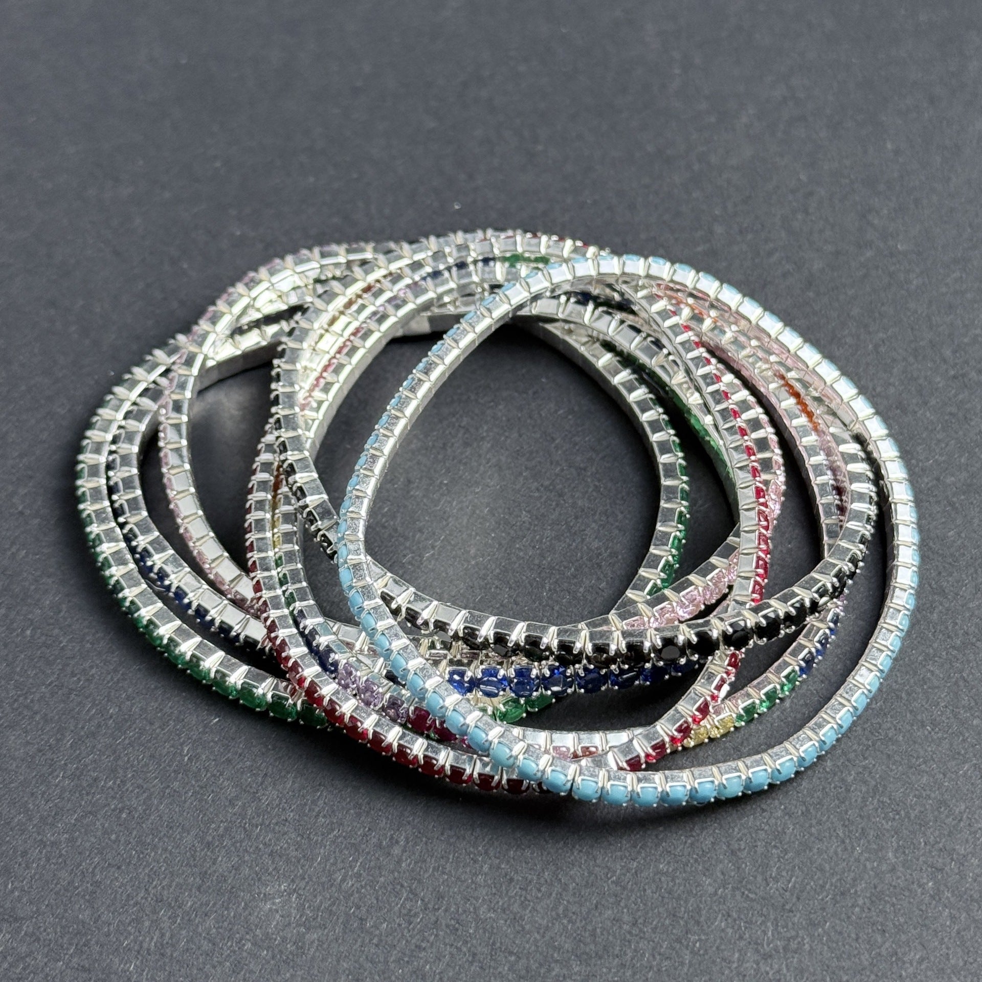 S925 Sterling Silver Bracelet, Colorful Zircon Elastic Bracelet For Women