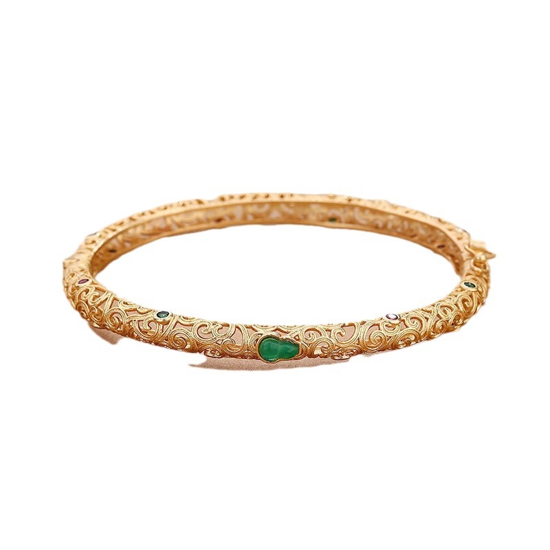18k Gold-plated Open Womens Handmade Jade Bracelet
