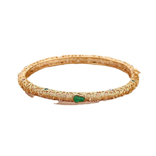 18k Gold-plated Open Womens Handmade Jade Bracelet
