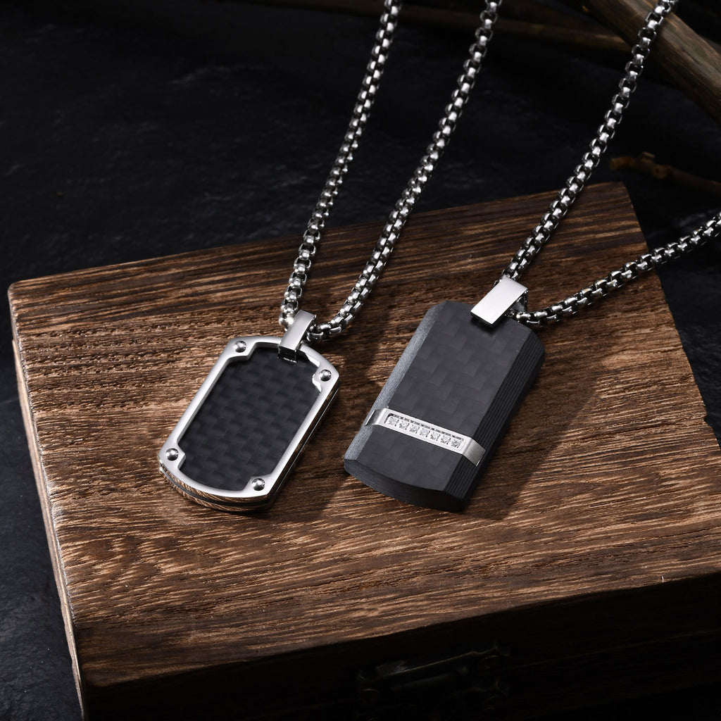 Mens Titanium Steel Carbon Fiber Military Dog Tag Blank Pendant Necklace