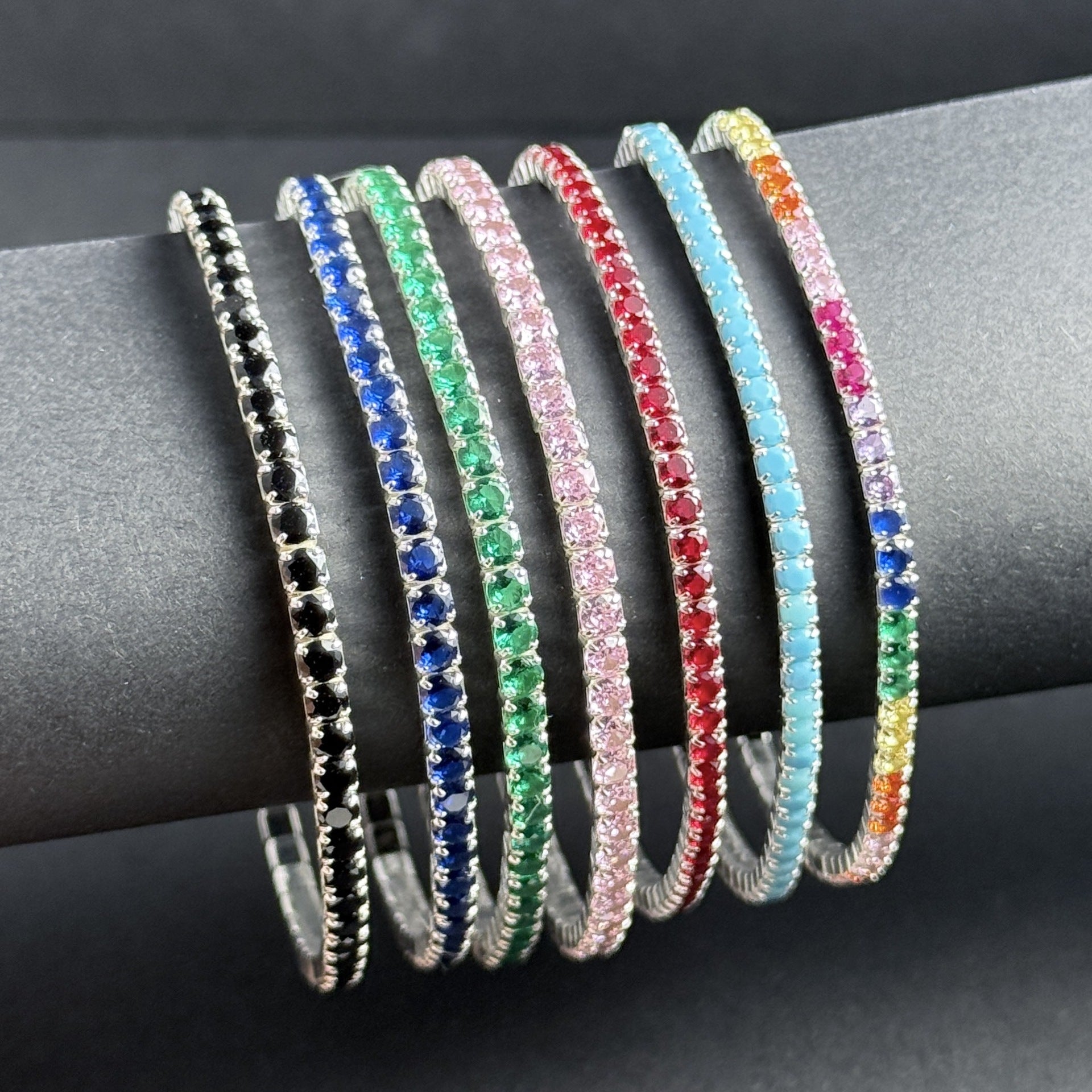S925 Sterling Silver Bracelet, Colorful Zircon Elastic Bracelet For Women