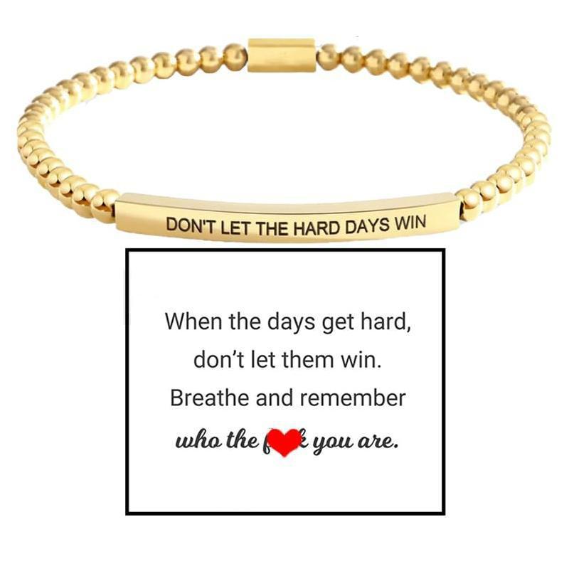 Stainless Steel Mens And Womens Elbow-Style Chain Bracelet With Engraved Gold Beads