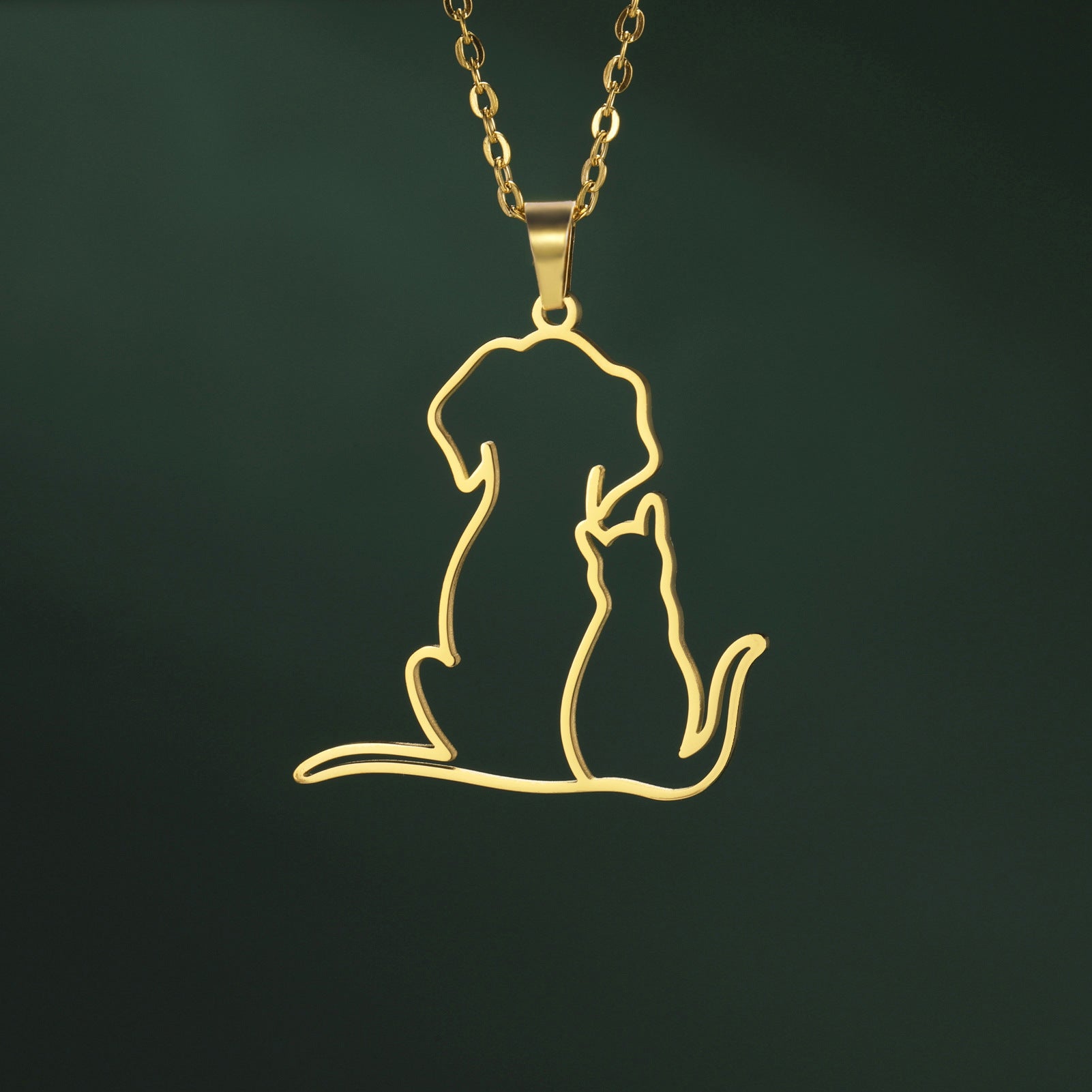 Womens Cute Jewelry Cat And Dog Pendant Stainless Steel Necklace